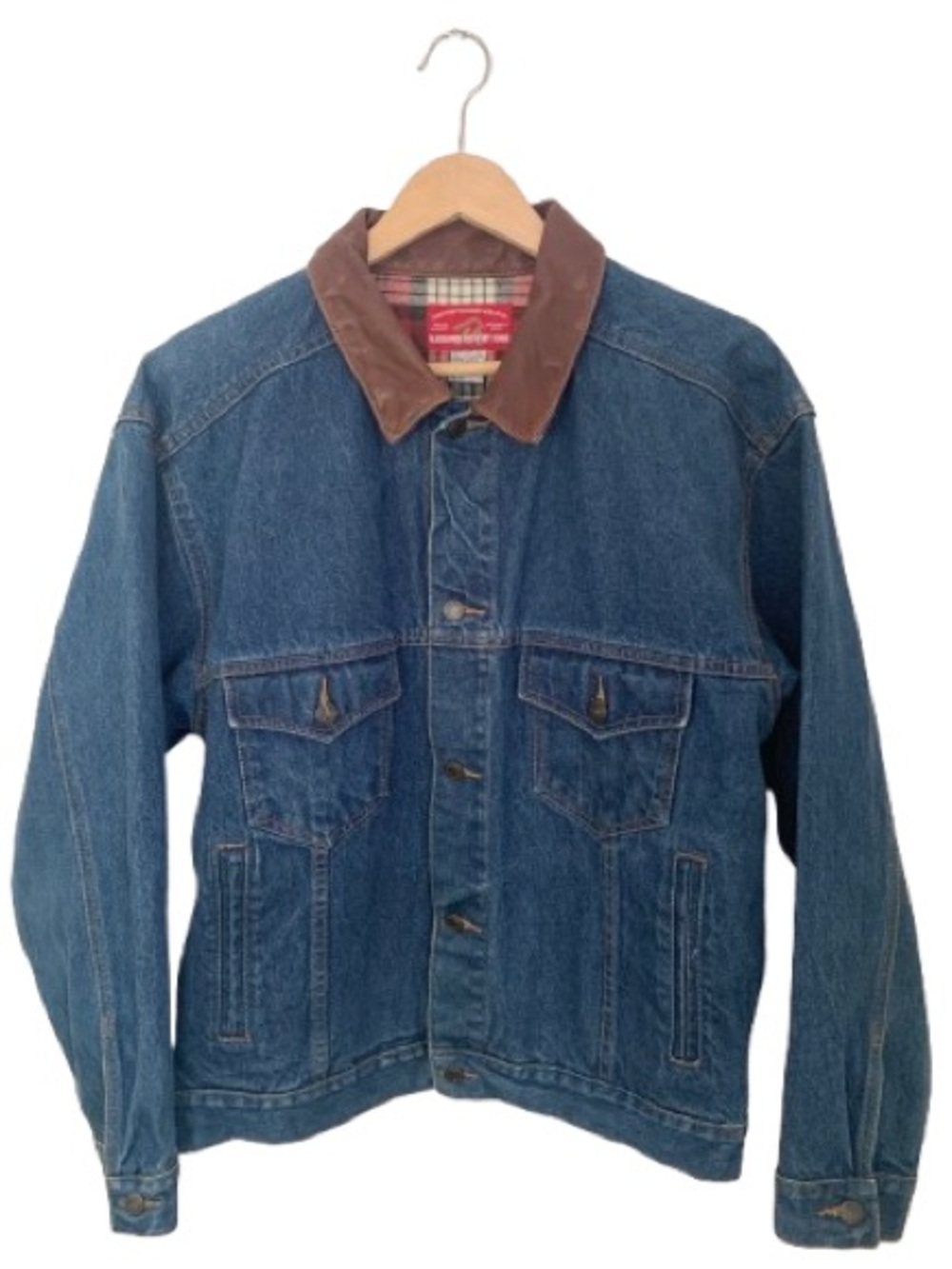 Rare Vintage Marlboro Truck Emblem Denim Jean Trucker Jacket Leather Collar 90s - Picture 14 of 15